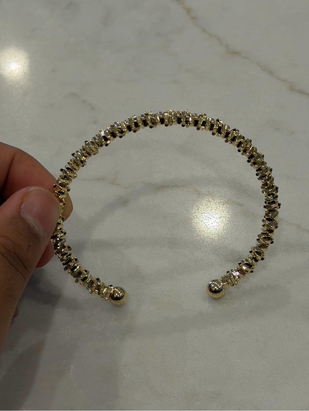 Gold Tone Textured Open Cuff Bracelet Minimalist Statement Bangle